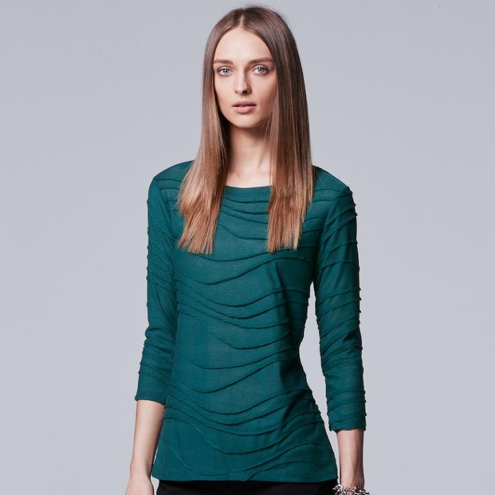 Women's Simply Vera Vera Wang Windy Jacquard Crewneck Tee, Size: Large, Green