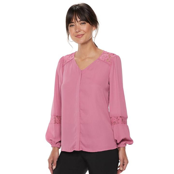 Women's Apt. 9&reg; Lace Yoke Blouse, Size: Large, Med Pink