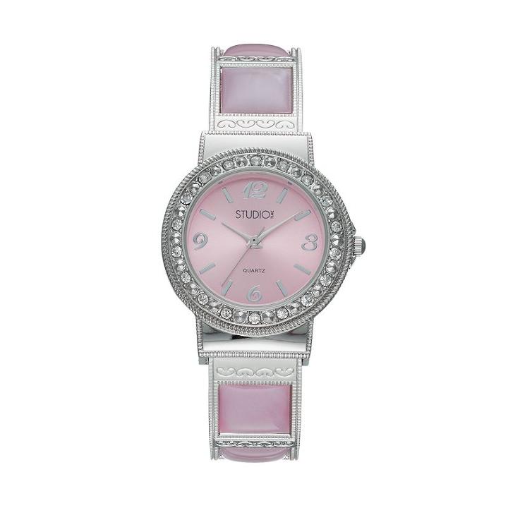 Studio Time Women's Crystal Cuff Watch, Size: Medium, Pink