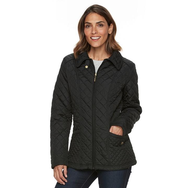 Women's Weathercast Zip-front Quilted Jacket, Size: Xl, Black