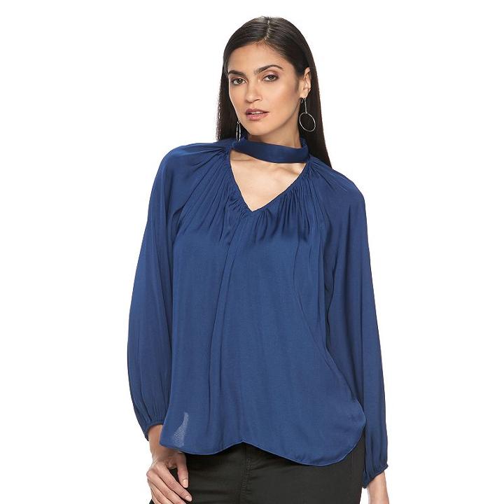Women's Jennifer Lopez Choker Peasant Top, Size: Large, Dark Blue