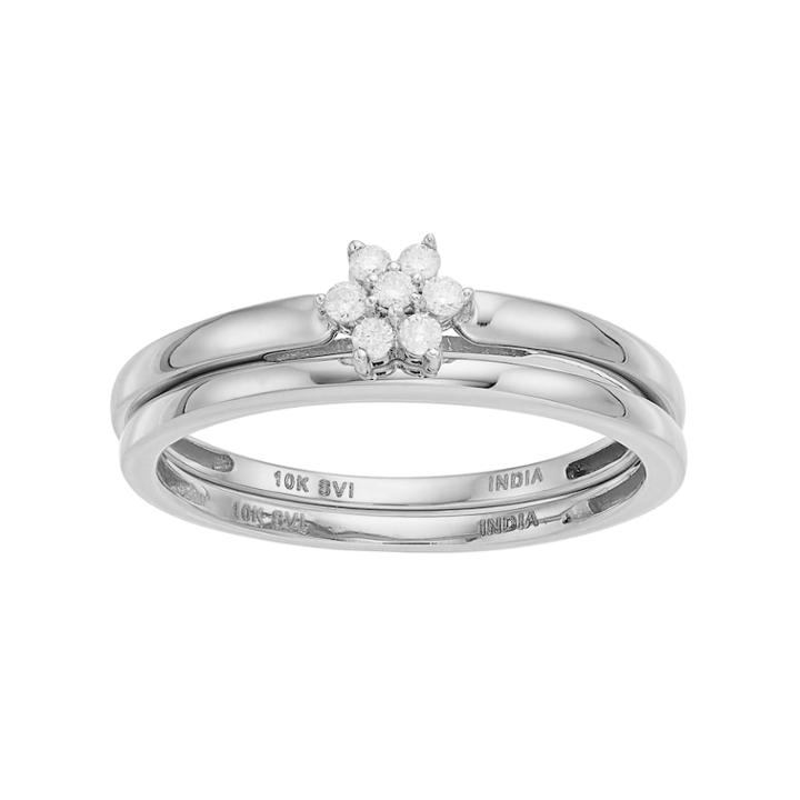 10k Gold 1/10 Carat T.w. Diamond Flower Engagement Ring Set, Women's, Size: 6, White