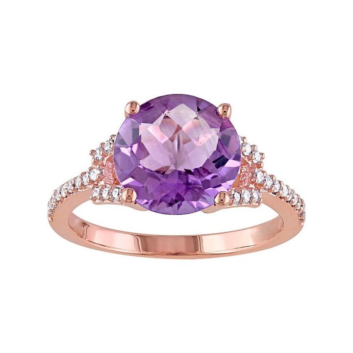10k Rose Gold Amethyst & 1/6 Carat T.w. Diamond Ring, Women's, Purple