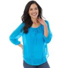 Women's Ab Studio Lace-trim Peasant Top, Size: Xlrg Av/rg, Med Blue
