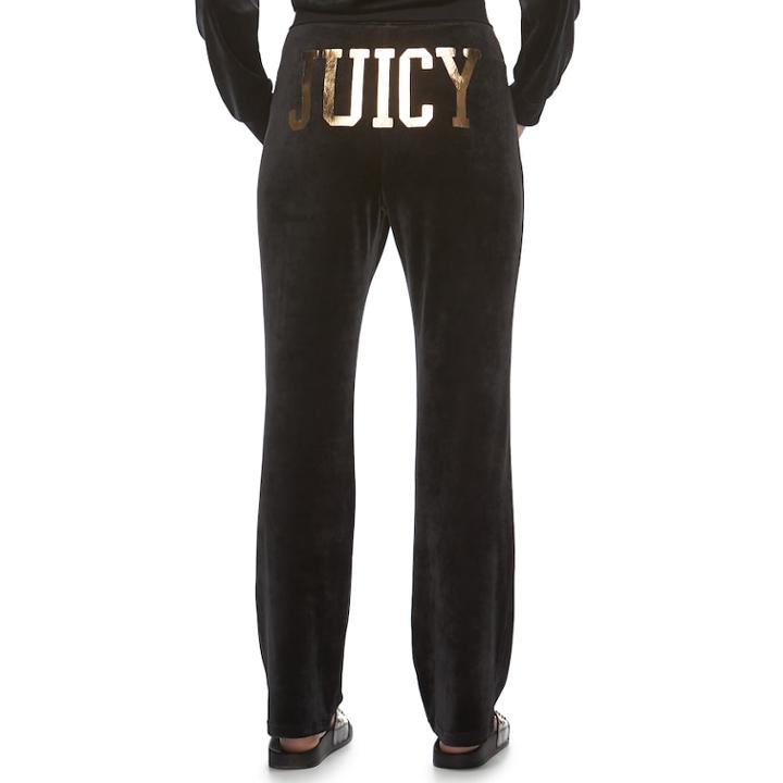 Women's Juicy Couture Graphic Bootcut Velour Pants, Size: M Long, Dark Grey