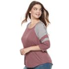 Juniors' Plus Size So&reg; Lace-up Colorblock Raglan Tee, Teens, Size: 2xl, Dark Pink