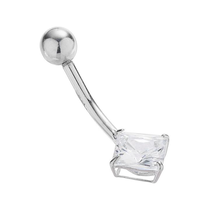 10k White Gold Cubic Zirconia Belly Ring, Women's