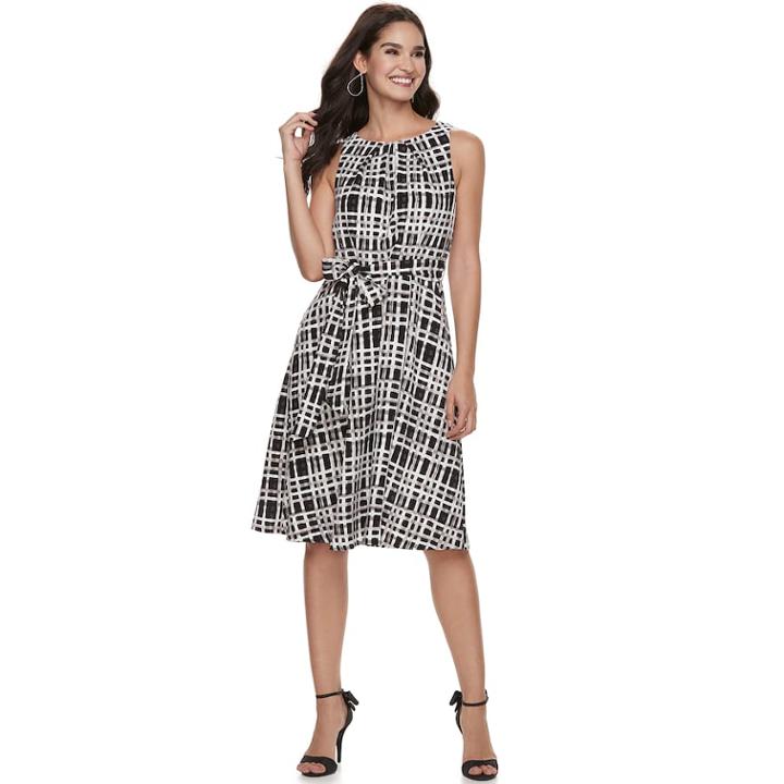Women's Elle&trade; Print Fit & Flare Midi Dress, Size: Xs, Black