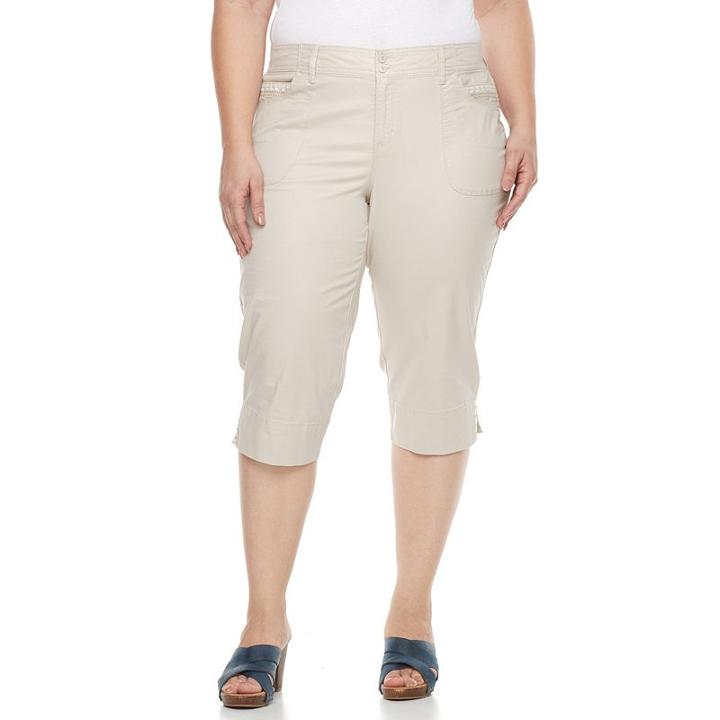 Plus Size Gloria Vanderbilt Alicia Embroidered Capris, Women's, Size: 16 W, Lt Beige