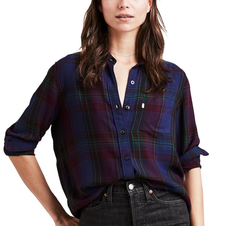 Women's Levi's&reg; Ultimate Plaid Boyfriend Shirt, Size: Medium, Med Blue