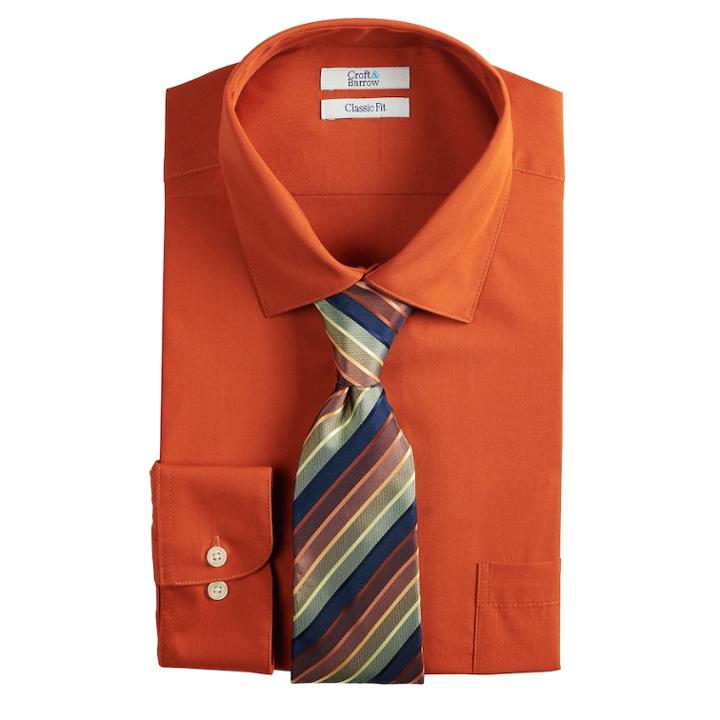 Men's Croft & Barrow&reg; Regular-fit Stretch-collar Dress Shirt And Patterned Tie Boxed Set, Size: 2x-34/35, Med Beige