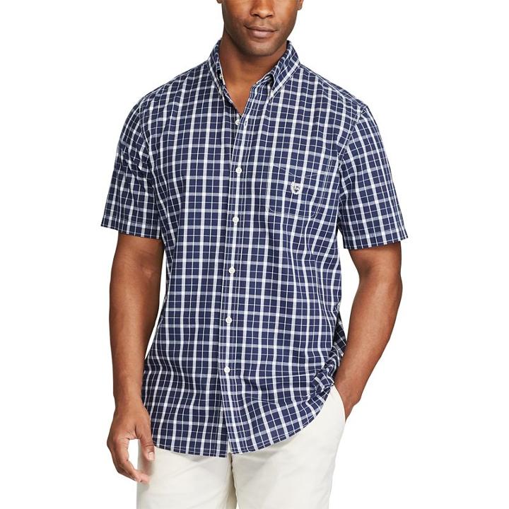 Men's Chaps Classic-fit Plaid Poplin Easy-care Button-down Shirt, Size: Medium, Blue (navy)