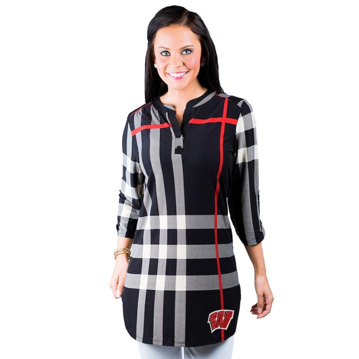 Women's Gameday Couture Wisconsin Badgers Plaid Tunic, Size: Xl, Light Grey