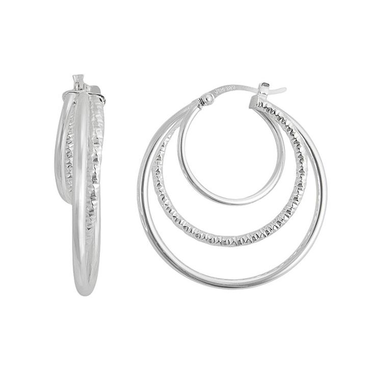 Silver Classics Sterling Silver Textured Triple Hoop Earrings, Women's, Grey
