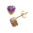 14k Gold Over Silver Amethyst Heart Crown Stud Earrings, Women's, Purple