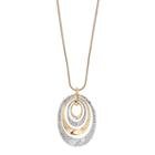 Long Two Tone Hammered Oval Pendant Necklace, Women's, Multicolor