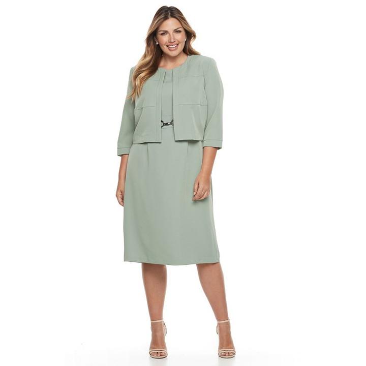 Plus Size Maya Brooke Solid Embellished Sheath Dress & Jacket Set, Women's, Size: 22 W, Green Oth