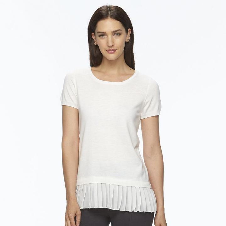 Women's Apt. 9&reg; Pleated Hem Crewneck Sweater, Size: Xs, White Oth