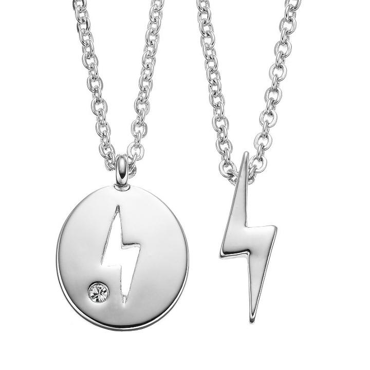 Side By Side Lightning Bolt Pendant Necklace Set, Women's, White