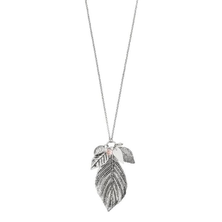 Mudd&reg; Beaded & Textured Leaf Charm Necklace, Women's, Silver