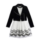 Girls 7-16 Knitworks Velvet Moto Jacket & Chevron Dress Set With Necklace, Size: 10, White