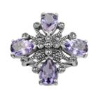 Lavish By Tjm Sterling Silver Amethyst Flower Ring - Made With Swarovski Marcasite, Women's, Size: 7, Purple