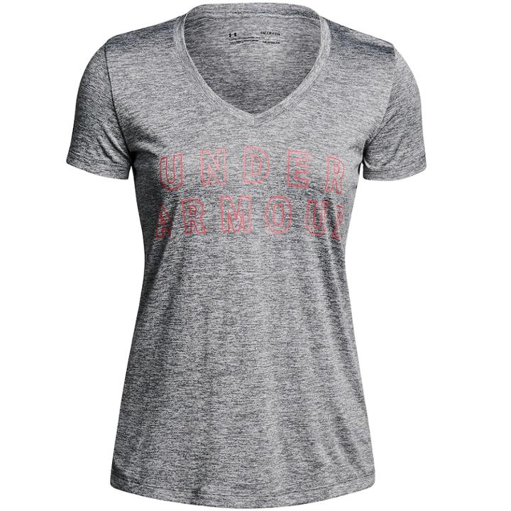 Women's Under Armour Tech V-neck Twist Graphic Tee, Size: Small, Silver