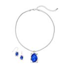 Cabochon Rectangle Pendant Necklace & Drop Earring Set, Women's, Blue
