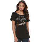 Petite Apt. 9&reg; Holiday Foiled Graphic Tee, Women's, Size: L Petite, Black