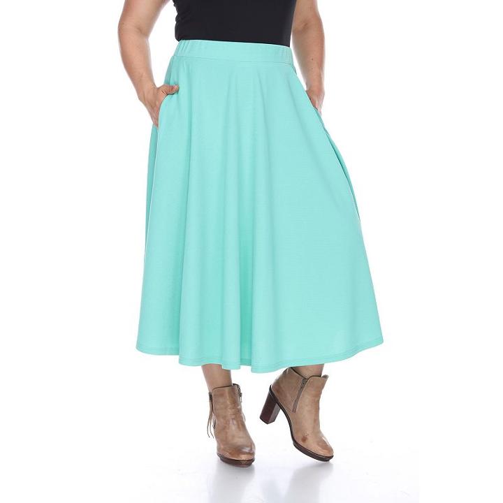 Plus Size White Mark Pleated Midi Skirt, Women's, Size: 2xl, Lt Green