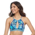 Women's Apt. 9&reg; Printed High-neck Halter Bikini Top, Size: Xl, Dark Blue