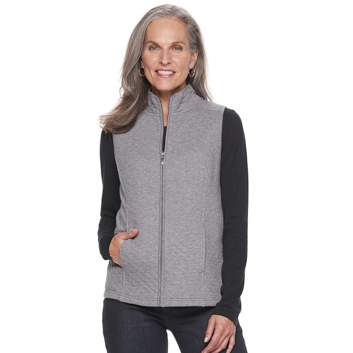 Women's Croft & Barrow® Quilted Knit Vest, Size: Xl, Med Grey