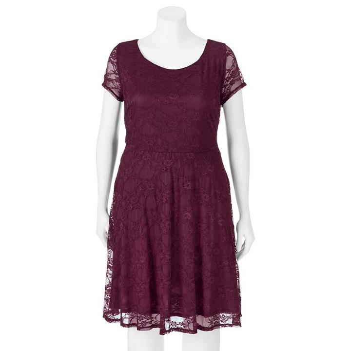 Juniors' Plus Size Wrapper Lace A-line Dress, Teens, Size: 2xl, Dark Red