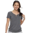 Juniors' So&reg; Short Sleeve Lace-up Tee, Teens, Size: Xxs, Grey (charcoal)