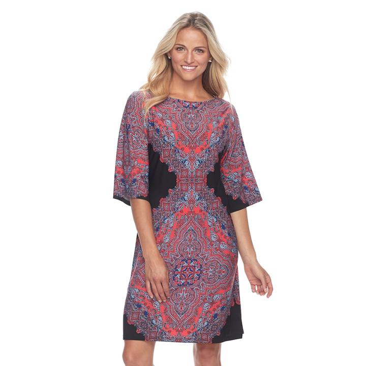 Women's Suite 7 Medallion Kimono Shift Dress, Size: 14, Orange Oth