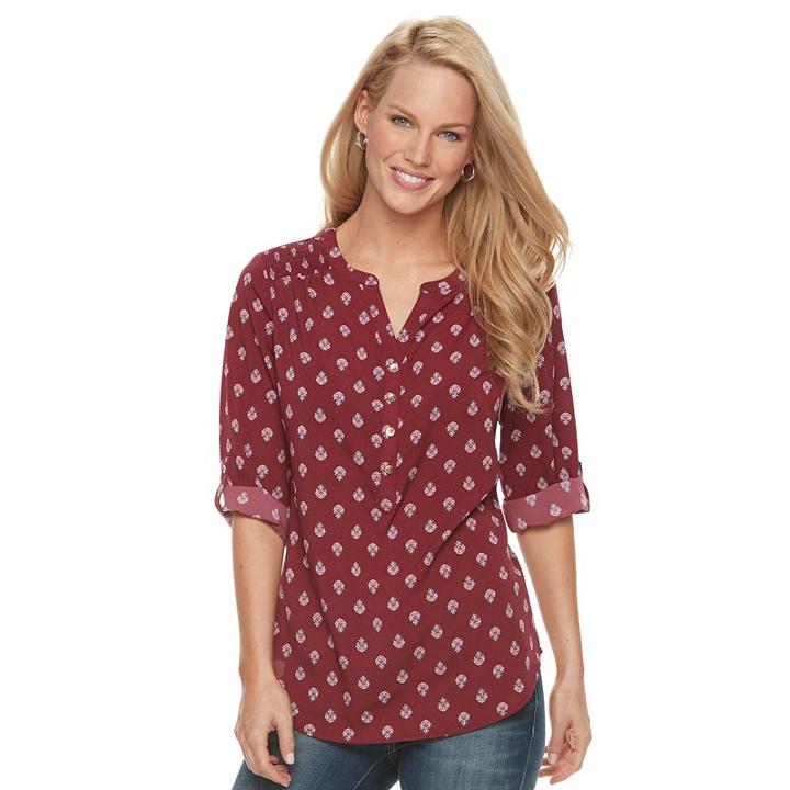 Women's Croft & Barrow&reg; Printed Crepe Woven Top, Size: Xl, Red