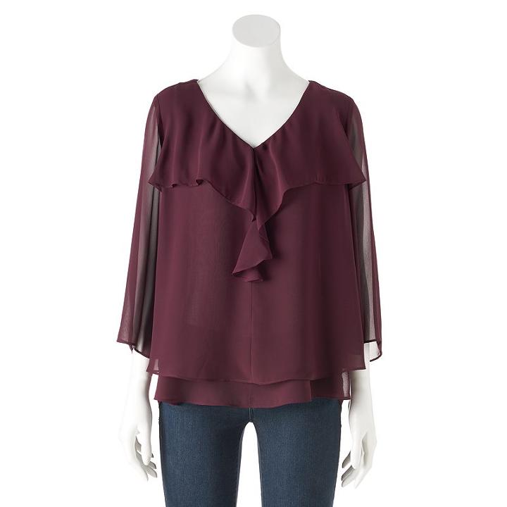 Women's Jennifer Lopez Ruffle Chiffon Top, Size: Medium, Drk Purple