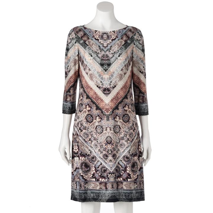 Women's Suite 7 Printed Chevron Shift Dress, Size: 16, Black Taupe
