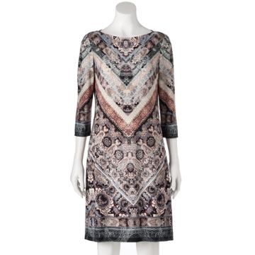 Women's Suite 7 Printed Chevron Shift Dress, Size: 16, Black Taupe