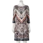 Women's Suite 7 Printed Chevron Shift Dress, Size: 16, Black Taupe