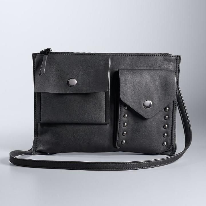 Simply Vera Vera Wang Varet Dual Pocket Crossbody Bag, Women's, Black