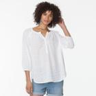 Women's Chaps Eyelet Peasant Top, Size: Medium, White
