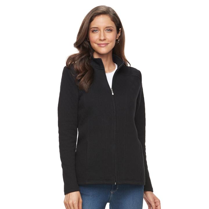 Women's Croft & Barrow&reg; Quilted Long Sleeve Jacket, Size: Xxl, Black