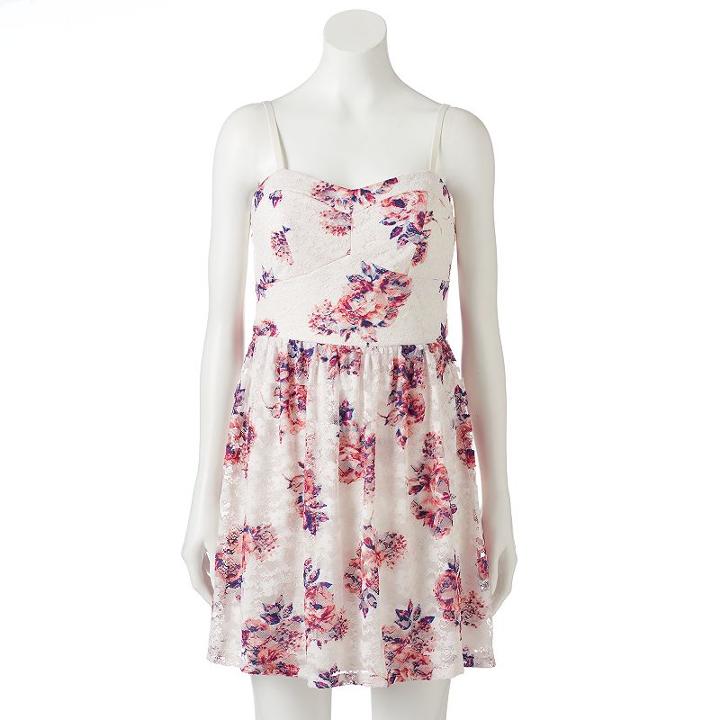 Juniors' Lily Rose Sweetheart Floral Lace Dress, Girl's, Size: Medium, Natural