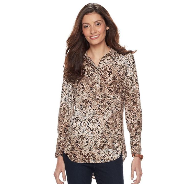 Women's Dana Buchman Button-down Crepe Blouse, Size: Xl, Med Beige