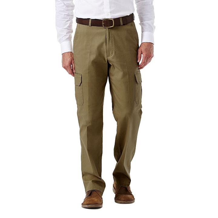 Men's Haggar Flat-front Stretch Comfort Cargo Expandable Waist Pants, Size: 44x30, Lt Brown