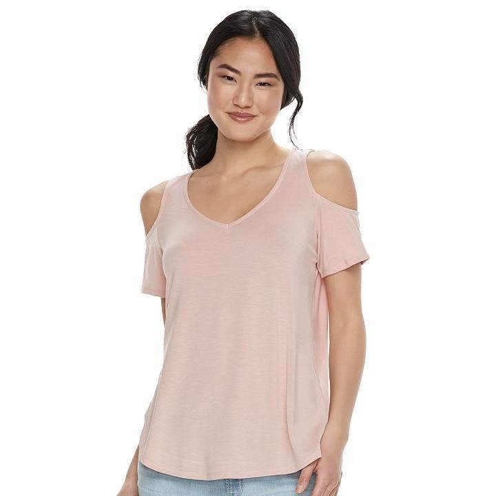 Juniors' Love, Fire Cold Shoulder V-neck Tee, Girl's, Size: Small, Pink