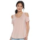 Juniors' Love, Fire Cold Shoulder V-neck Tee, Girl's, Size: Small, Pink