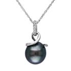 10k White Gold Tahitian Cultured Pearl & Diamond Accent Swirl Pendant Necklace, Women's, Size: 17, Black