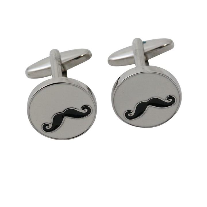 Rhodium-plated Mustache Cuff Links, Men's, White